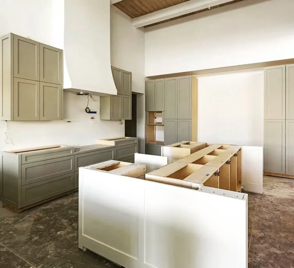 custom kitchen cabinets in the process of installation